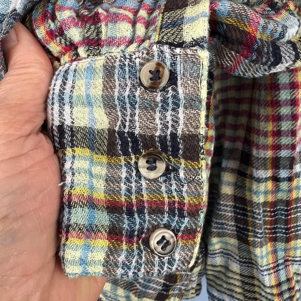 Free People Come On Over Plaid Button-down Swing Top Size XS‎ Oversized Raw Hem